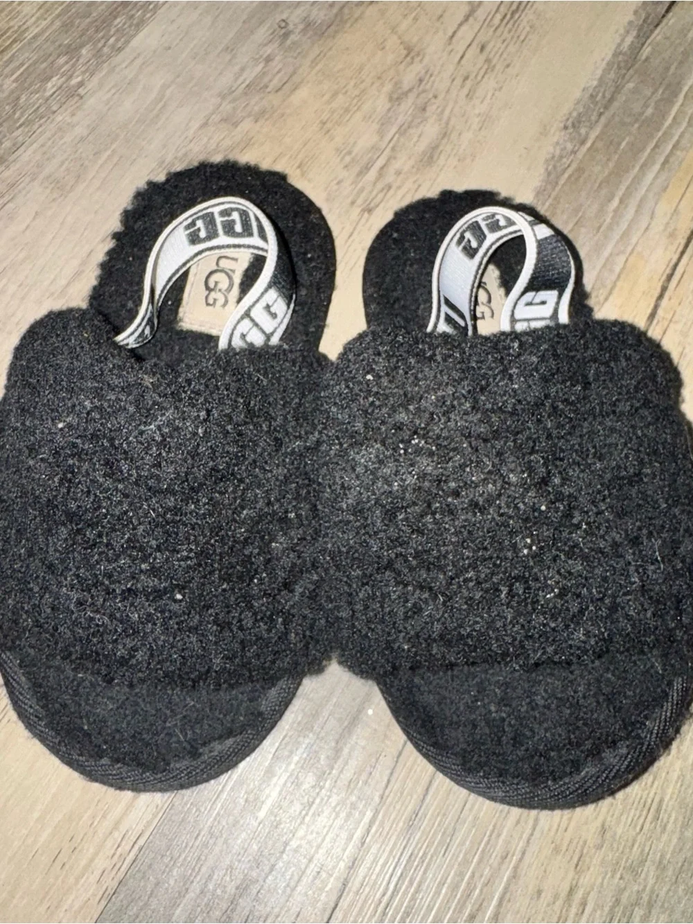 UGG Kids Black Fuzzy Slingback Clog Slippers
